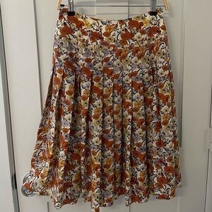 Tory Burch Floral A-Line Skirt - Orange, Yellow, Cream